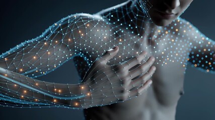 AI circuit technology and Medical Research concept, Futuristic human figure with digital elements and glowing lines. - Powered by Adobe