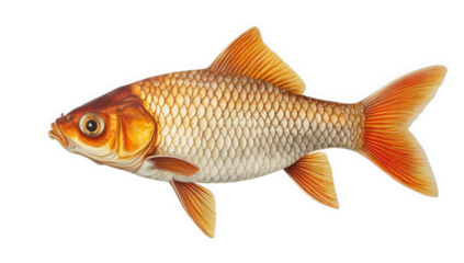 A single orange goldfish swimming, isolated on transparent background