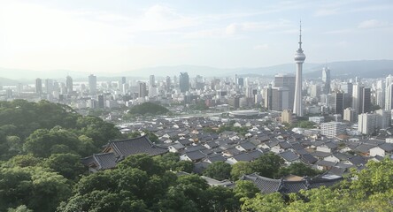Fototapeta premium Panoramic Cityscape Modern Skyline Meets Traditional Architecture