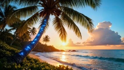 The natural landscape of seaside coconut trees
