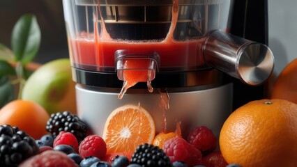 Fresh juice dripping from a juicer