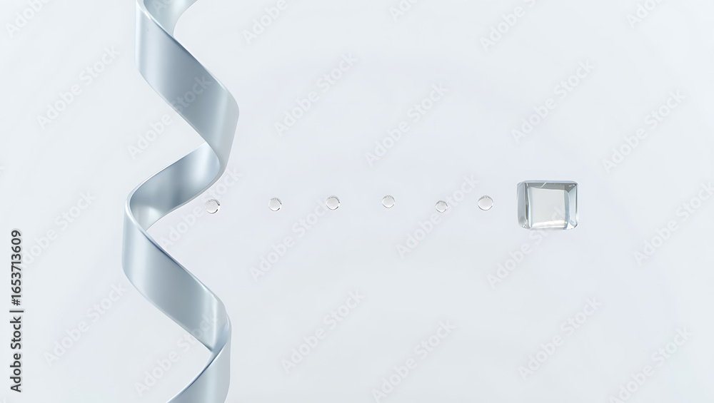 Poster elegant silver ribbon gently curls and twists against a clean white background with subtle blurred t