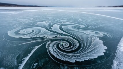 Frozen water patterns on a lake
