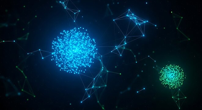Abstract glowing blue particles connected by lines in space