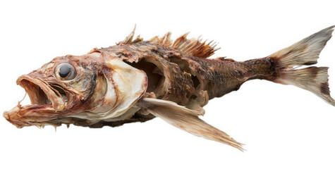 A single dried and cooked fish isolated on a transparent background, a crispy seafood snack