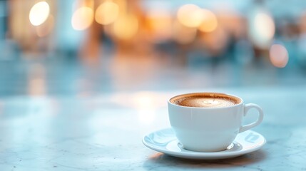 Cozy morning coffee with bokeh lights