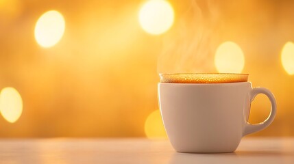Cozy coffee cup with warm bokeh lights background