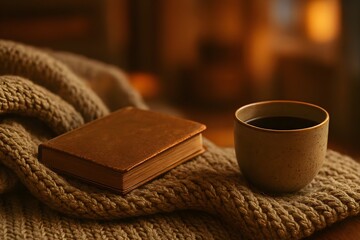 Cozy reading nook book and coffee aesthetic warm blanket relaxation time for self care and quiet moments