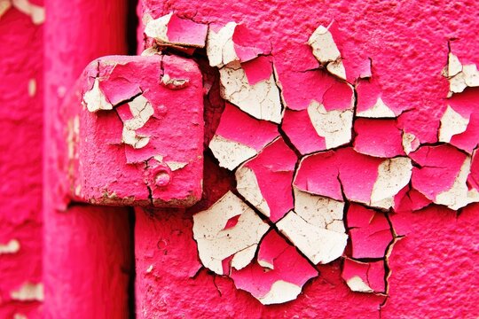 Close-up of peeling pink paint