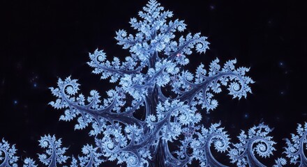 Fractal Tree: Intricate Blue Spirals Against a Dark Cosmic Backdrop, Digital Art