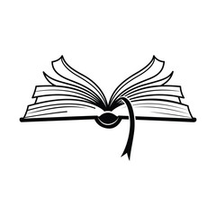 Open book illustration with pages spread and ribbon bookmark graphic design for reading and education concepts with copy space