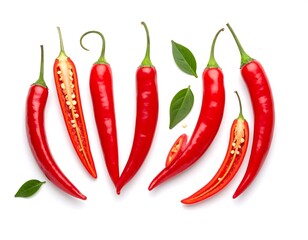 Red chili peppers arranged on a white background