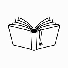 Open book outline with a bookmark illustration concept for reading and education related designs