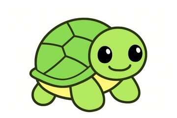 Obraz premium Cute cartoon turtle line drawing with thick black outline for kids coloring book. Simple kawaii vector illustration with large eyes, minimal details, and clean white background.