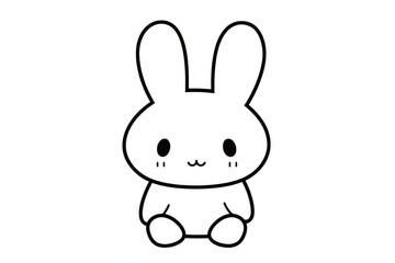 Obraz premium Cute rabbit cartoon line drawing for kids coloring book. Simple kawaii vector illustration with big ears, small eyes, flat minimal design, and cottagecore aesthetic on white background.