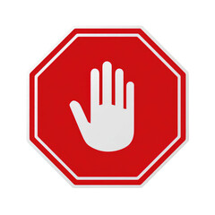 Obraz premium Red stop hand sign, Warning and Caution Icon isolated on transparent background Remove png, Clipping Path, pen tool