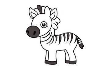 Fototapeta premium Cute zebra cartoon line drawing for kids coloring book. Simple vector illustration with black and white flat design, bold outline, and minimal details on solid background.