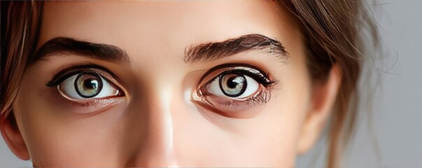Naklejka premium Under eye swelling concept. Close-up portrait showcasing human eyes with striking colors.