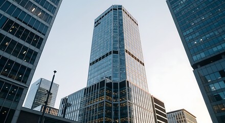 Naklejka premium Tall modern skyscraper with glass facade in a city