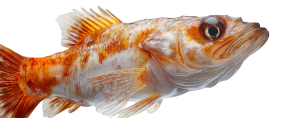 A patterned orange and white fish swimming, isolated on transparent background