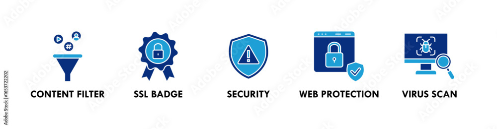 Poster safe browsing banner web icon illustration concept with icon of content filter, ssl badge, security,