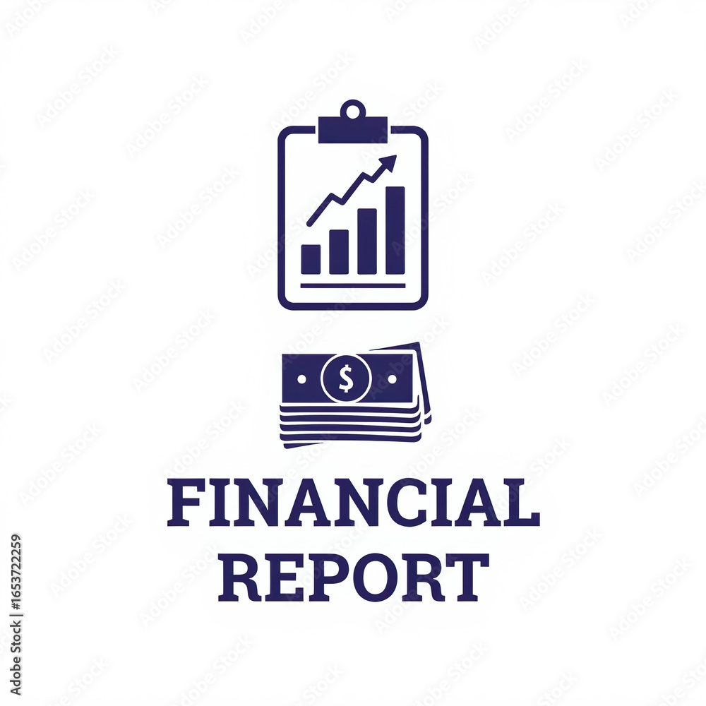 Aufkleber a visual representation of a financial report, featuring a clipboard with a chart and stacks of mone