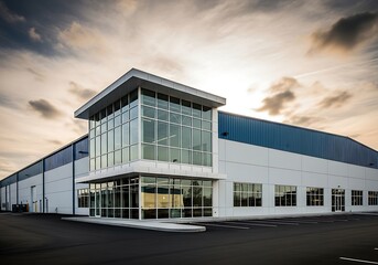 Obraz premium Modern commercial building with glass facade and blue accents