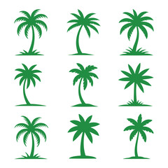 Minimalist Palm Tree Silhouette Vector Set, Tropical Beach Icons