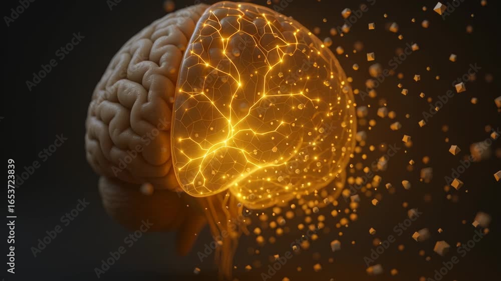 Poster artificial intelligence integration medical brain research reveals glowing neural network connection