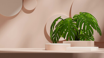 Obraz premium 3d image render mockup space white color block and cylinder in landscape circles backdrop