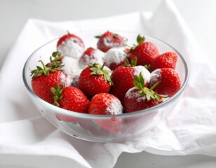 Fresh strawberries in a glass bowl, a delicious and healthy summer dessert