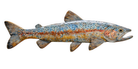 Trout fish swimming, isolated on transparent background