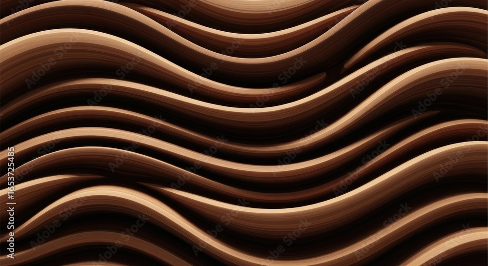 Poster intriguing layered wave pattern in shades of brown, evoking a sense of depth and undulating movement