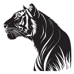 black indochinese tiger Silhouette Vector, High Quality Illustration on White Background