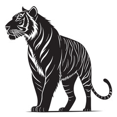 black indochinese tiger Silhouette Vector, High Quality Illustration on White Background