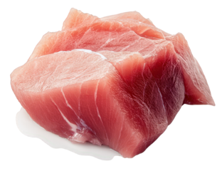 Raw tuna steak cubes isolated on transparent background