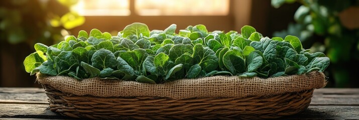 Fresh greens in a rustic basket