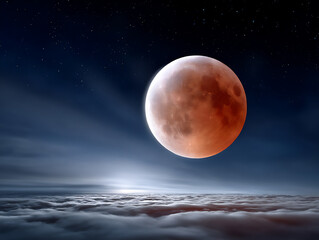 a breathtaking lunar eclipse with the moon transforming into a giant, glowing eye in the night sky,