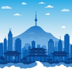 Obraz premium Stylized Asian Cityscape Silhouette