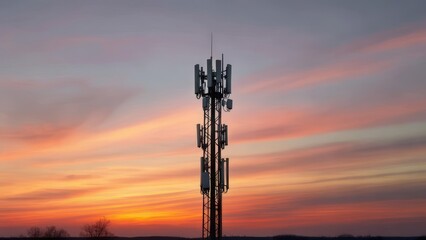 Telecommunication tower at sunset
