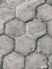 Close-up view of hexagonal paving stones texture.