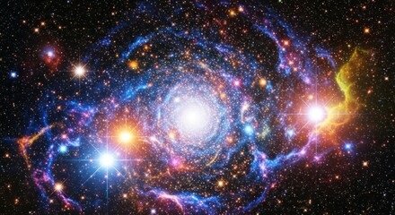 Stunning rendition of a far-off galaxy with dazzling stars and luminous cosmic dust clouds