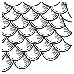 Vector art of hand drawn black and white fish scale pattern, a decorative repeating texture with a clean, simple design