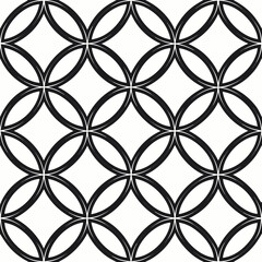 Fototapeta premium Vector art of geometric interlocking circles pattern, a seamless black and white design isolated on white background