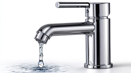 Closeup faucet dripping water waste with no one around concept. Stylish faucet with flowing water in a modern kitchen setting.