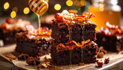 Decadent Honey-Drizzled Bacon Brownies, Close-Up