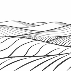 Vector art of stylized line art illustration of rolling hills and cultivated fields, evoking a sense of rural agriculture and natural beauty