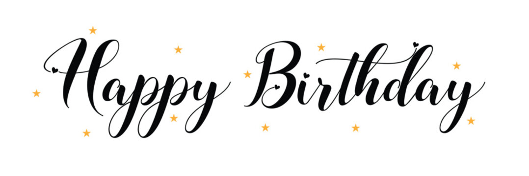 Happy Birthday text as badge, tag, icon. Celebration card, invitation, postcard, banner template. Feast textured background. Holiday lettering typography poster. Vector illustration EPS 10 .