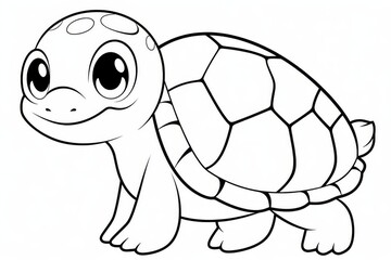 Cute mystical turtle cartoon line drawing for kids coloring book. Simple vector illustration with bold black outline, minimal details, and clean white background.
