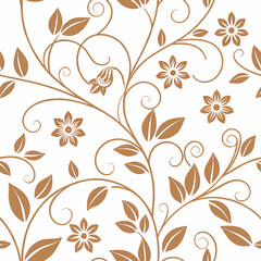 Vector art of elegant floral pattern with swirling vines and blooming flowers, isolated on white background